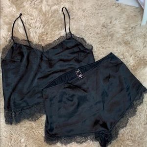 Victoria secret black satin sleep set lace medium